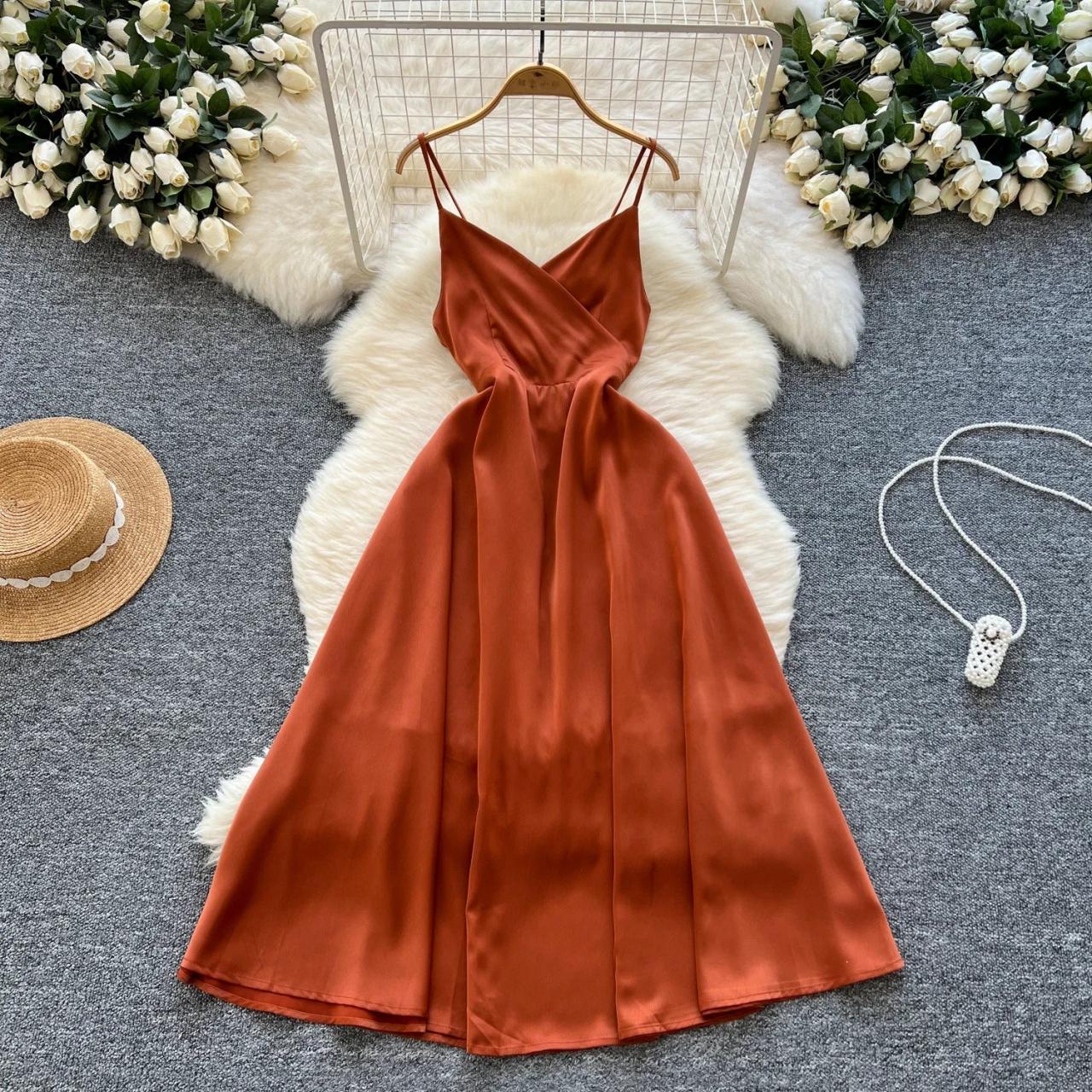 Silky Rust Sleeveless Maxi Dress With Straps
