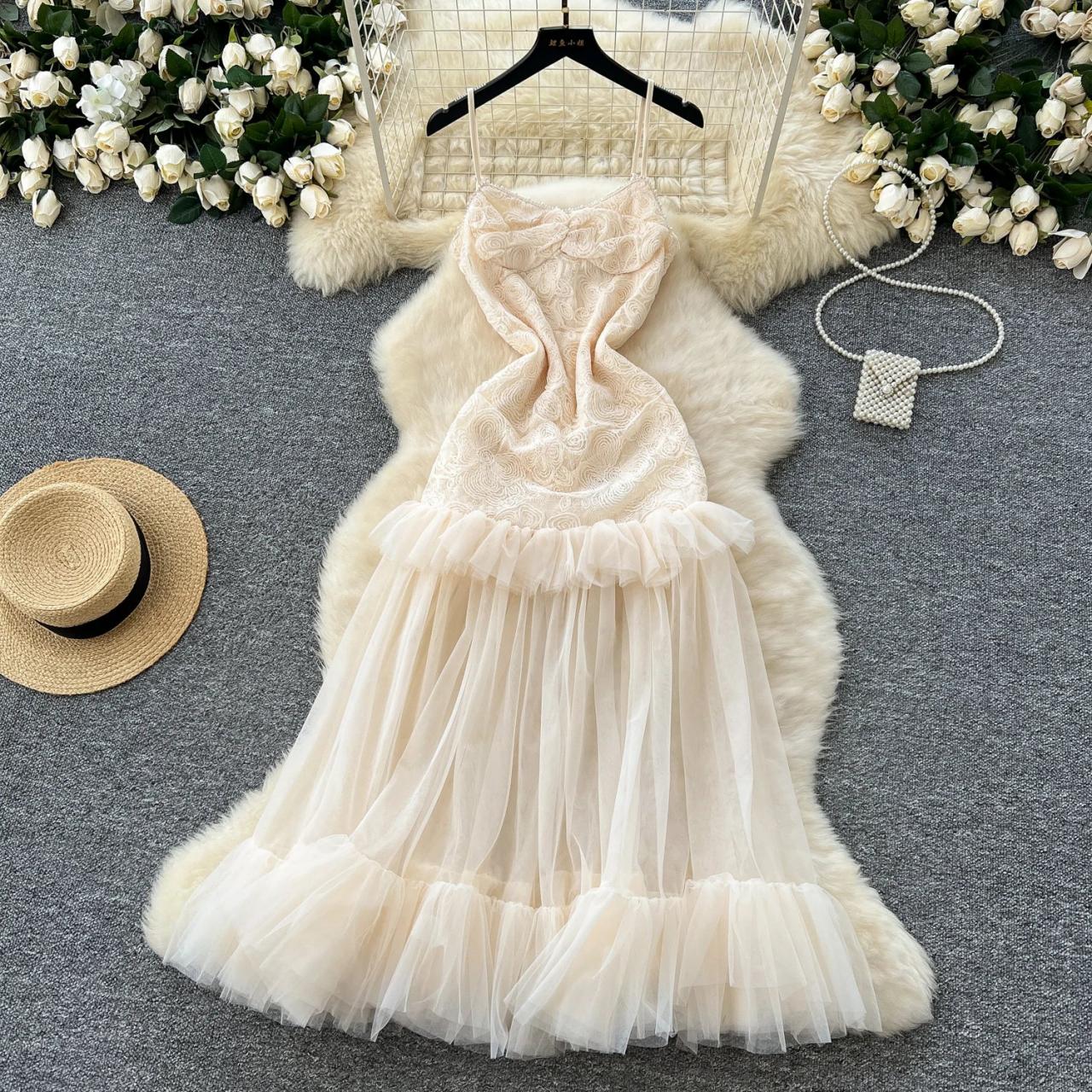 Lace Sleeveless Gown With Tulle Skirt Overlay