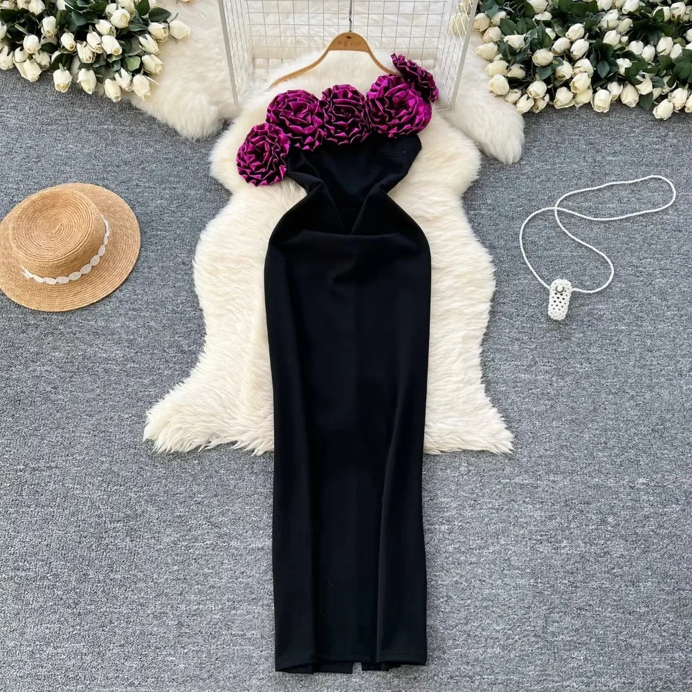 black dress with purple accents Black and Purple Wedding Dress, Gothic Wedding Dress, Trumpet Black Dress
