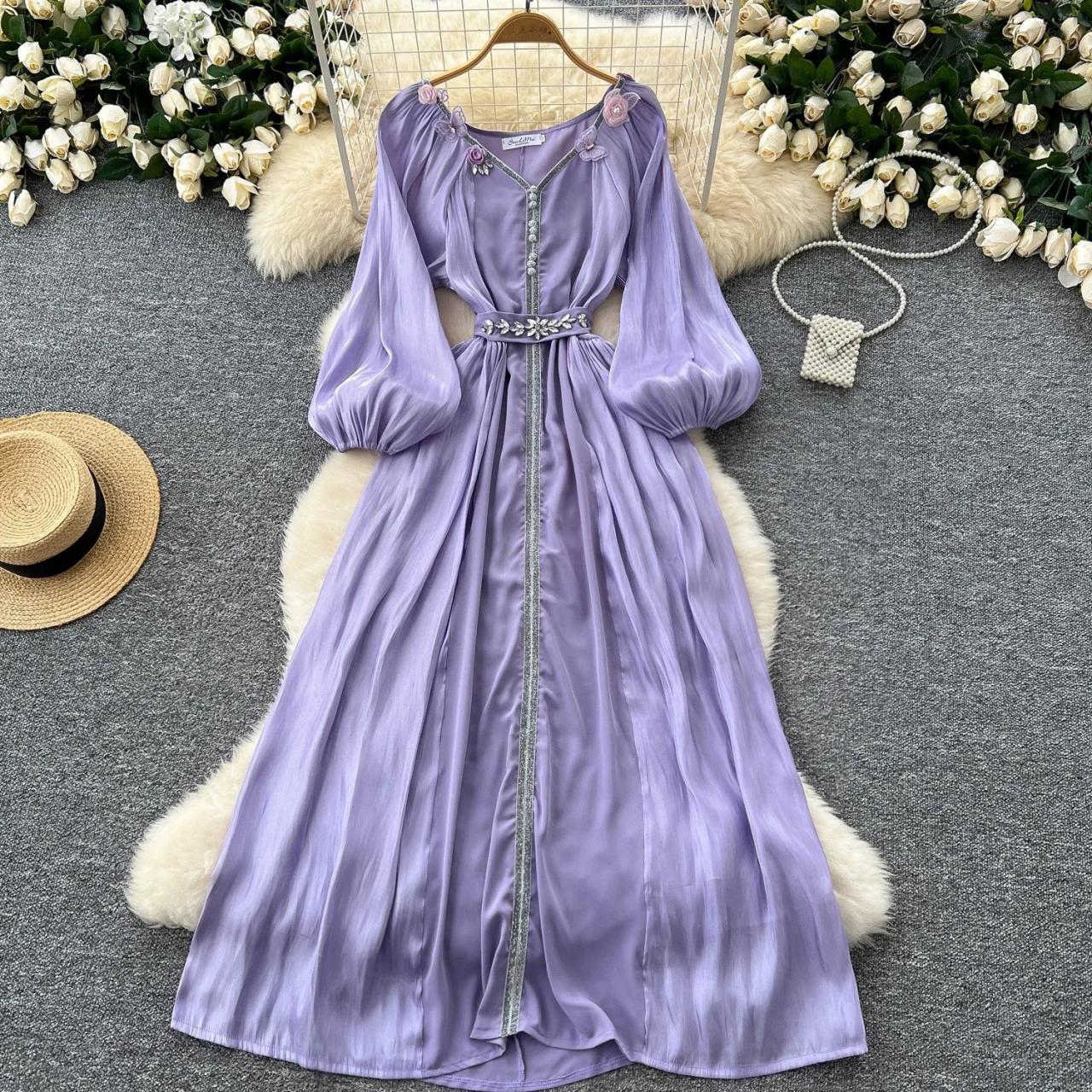 knee length dresses for ladies Fate: Bring All Your Love Lilac Purple Abstract Maxi Dress – Shop the Mint main image 1