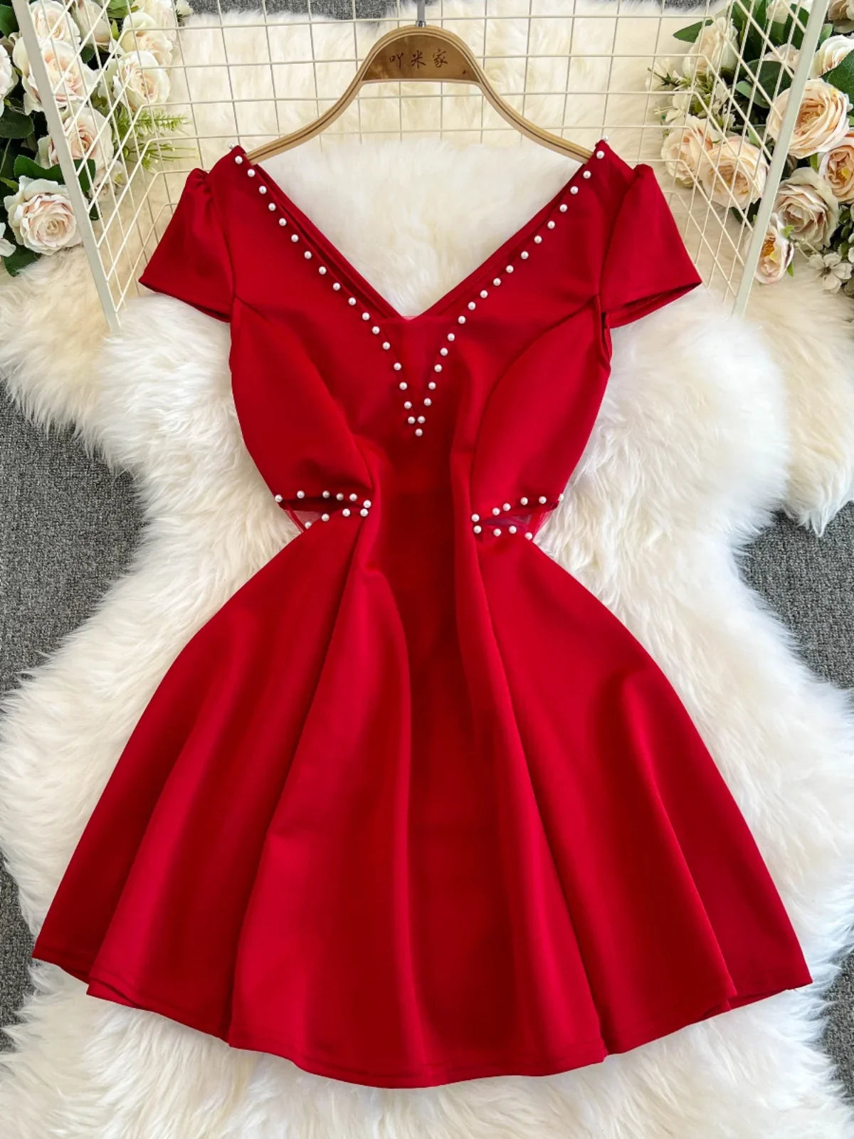 strapless open back dress Christmas Pearl Long Sleeve Tutu Dress main image 0