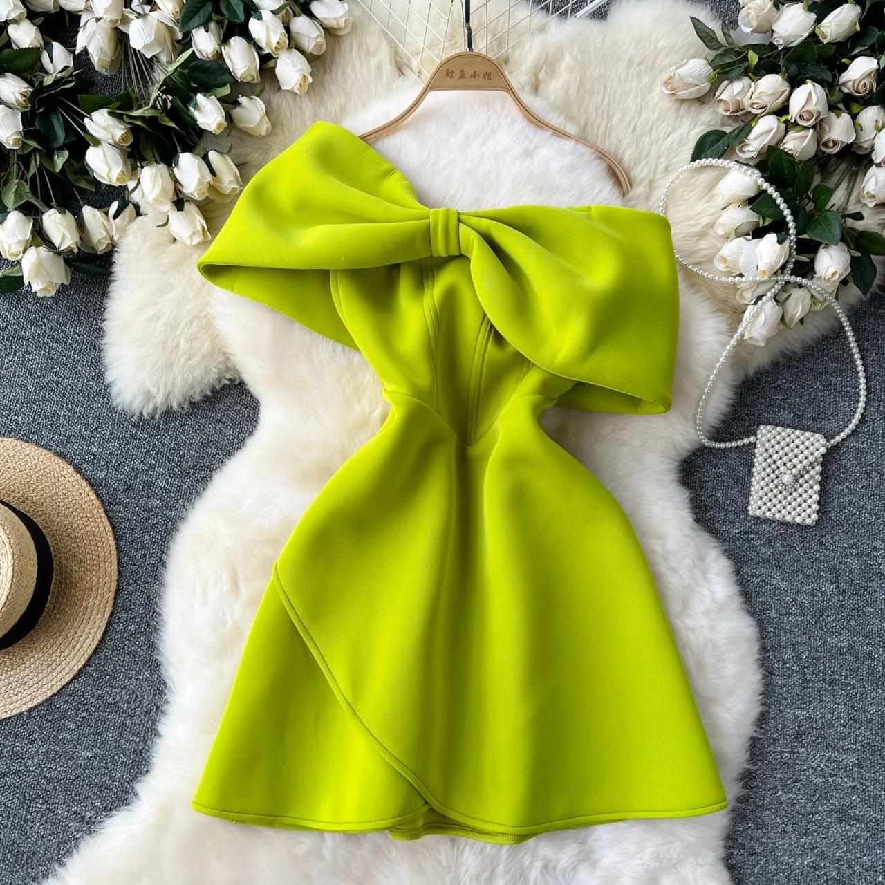 neon green off the shoulder dress adL Day dress - neon green