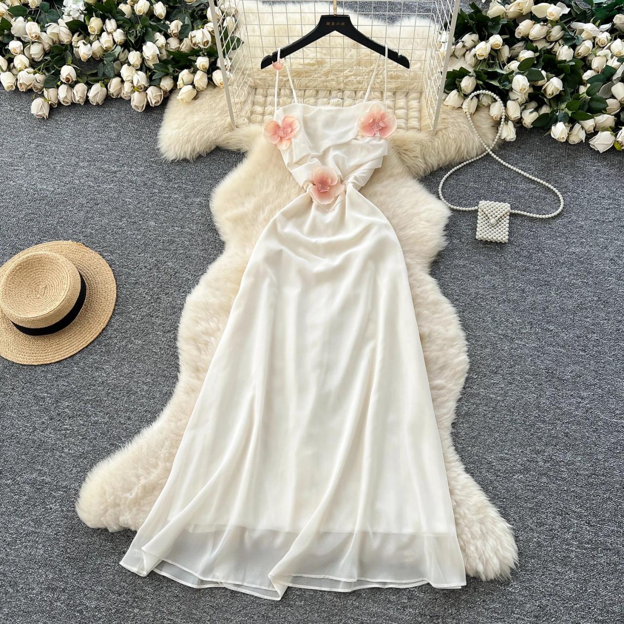 Ivory Silk Spaghetti Strap Floral Maxi Dress