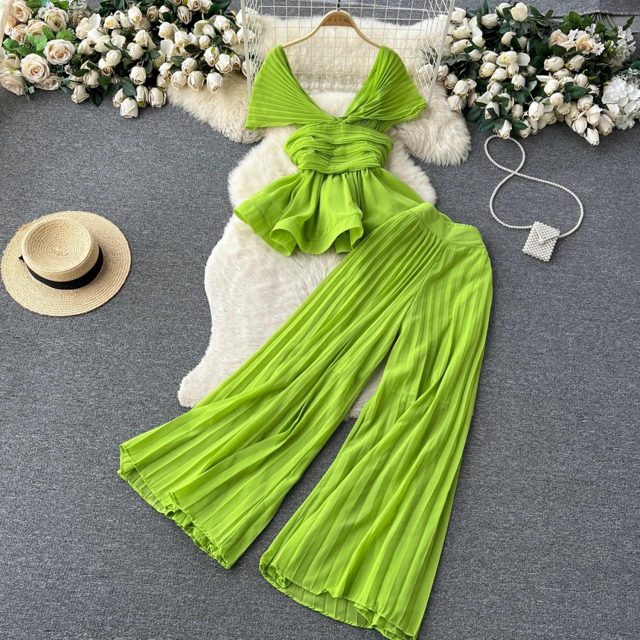 lime green dress suit Crystals V-neck Lime Green Big Feathers Designer Prom Dress main image 0