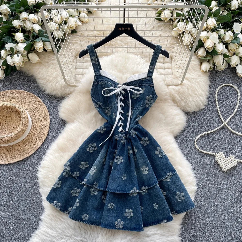 slim fit dress slacks IT'S BRITNEY PATCHWORK DENIM MAXI DRESS – AKIRA main image 1