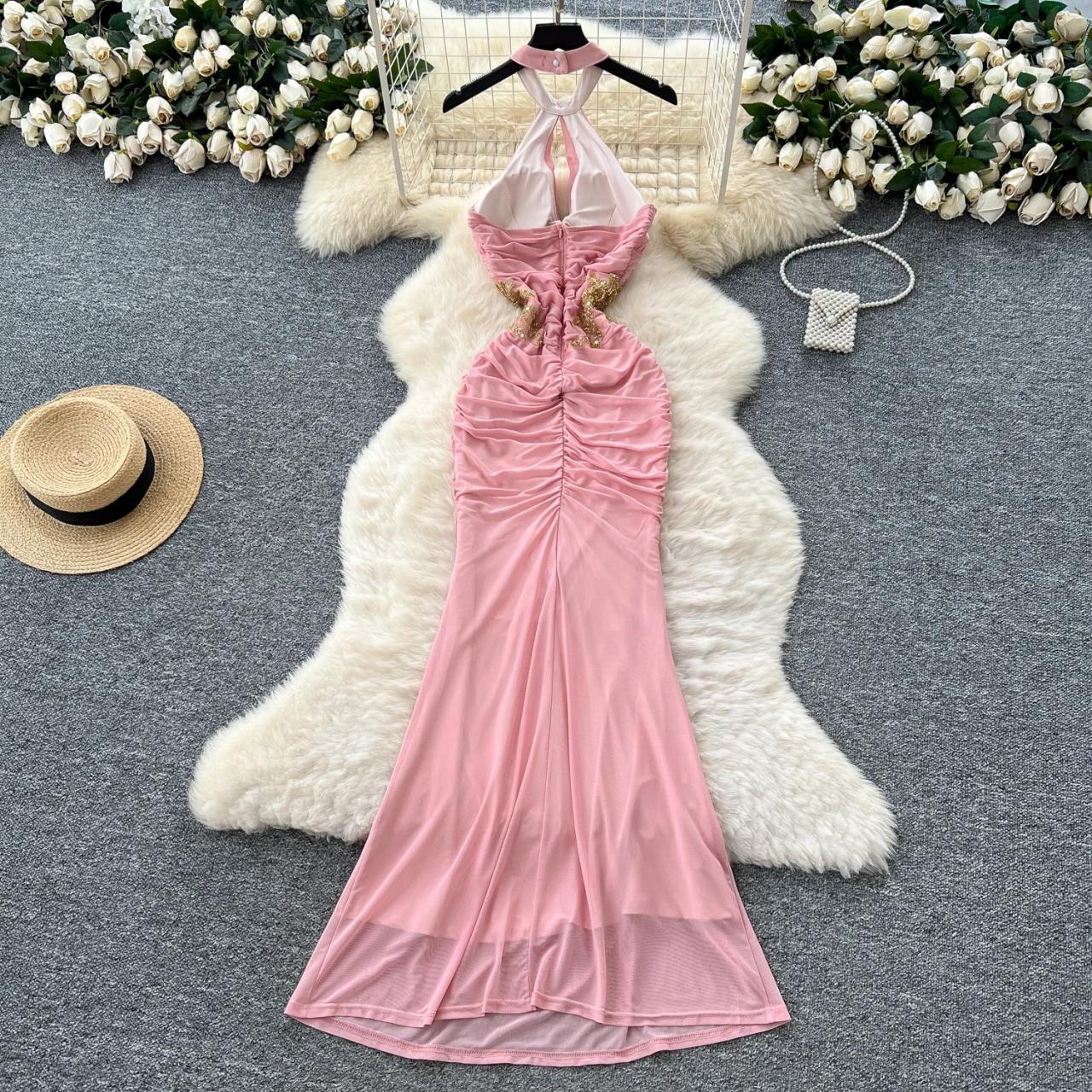 pink dress with gold accents Shimmer Spell Maxi Dress Pink/Gold / M