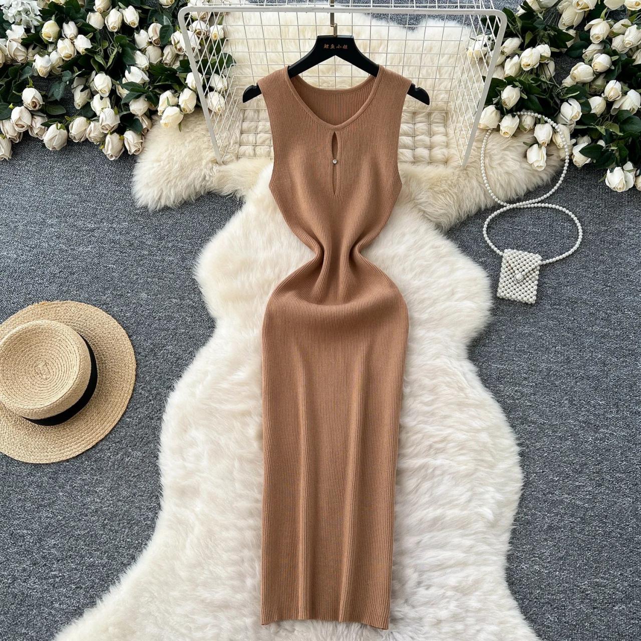 brown knit bodycon dress Camel Ribbed Knit Bodycon Midi Dress – PinkBlush main image 1