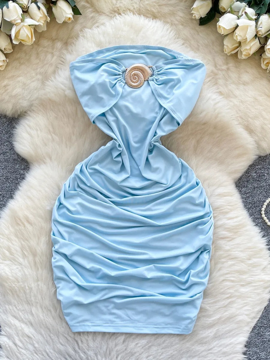 light blue ruched bodycon dress Women Halter Deep V Neck Ruched Bodycon Dress Summer Mesh Hem Cocktail Club  Party Short Mini Dresses Light Blue XS