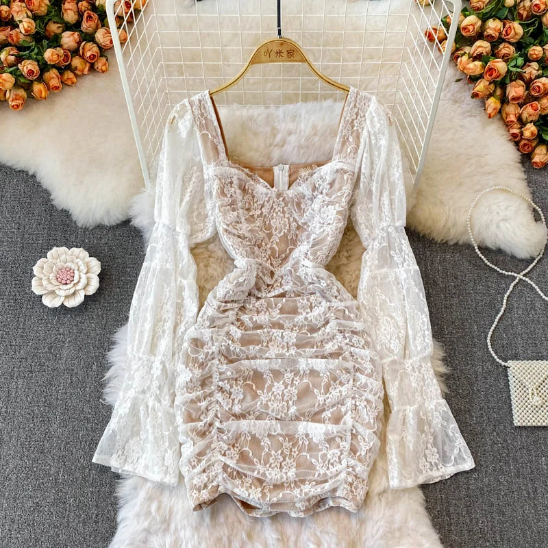 white long sleeve ruched bodycon dress long sleeve white graduation dress Berylove Women White Graduation Dress  with Long Sleeves Ruched Bodycon Off the Shoulder Chiffon Mini Dress -parroquiadesanalbertomagno.com