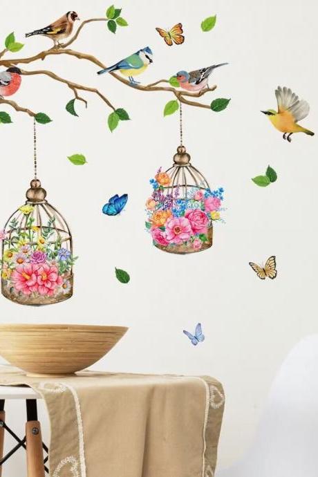 Branches And Birds Wall Decals Bird Stickers Plant Decals Leaves Wall Decals Clear Glass Decals Wall Backgrounds Bedroom Nursery Decals