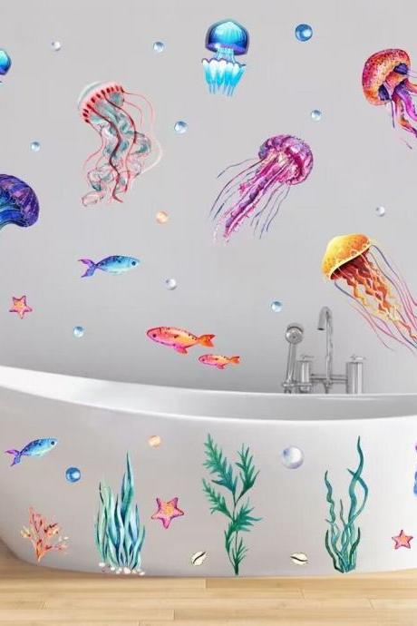 Jellyfish Wall Decal For Kids Room,undersea Animals Wall Stickers, Underwater Nursery Sticker,sea Life Wall Stickers , Peel&stick