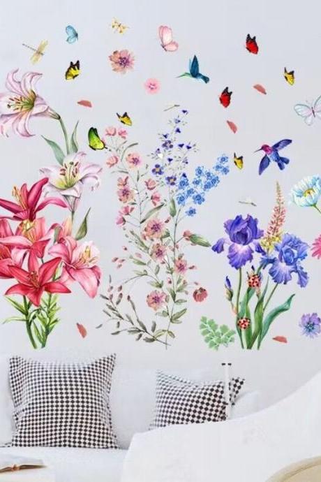 Wildflowers Wall Decals - Watercolor Flowers Wall Art - Wooden Flowers Bouquet- Cottage Garden Wall Sticker - Flower Meadow
