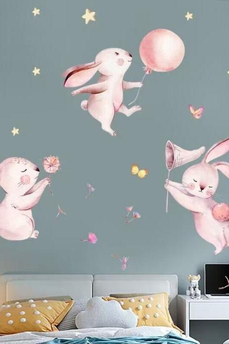 Forest Animal Stickers Rabbit, Deer Decals Pink Balloon Decals Children's Room Stickers \removable Wall Stickers-self Adhesive Wall