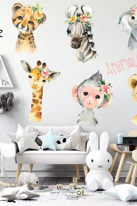 Forest Animal Decal Jungle Elephant-zebra-giraffe-monkey Sticker Pvc Decal-kids Wall Decal- Removable Wall Stickers-self Adhesive Wall Decal
